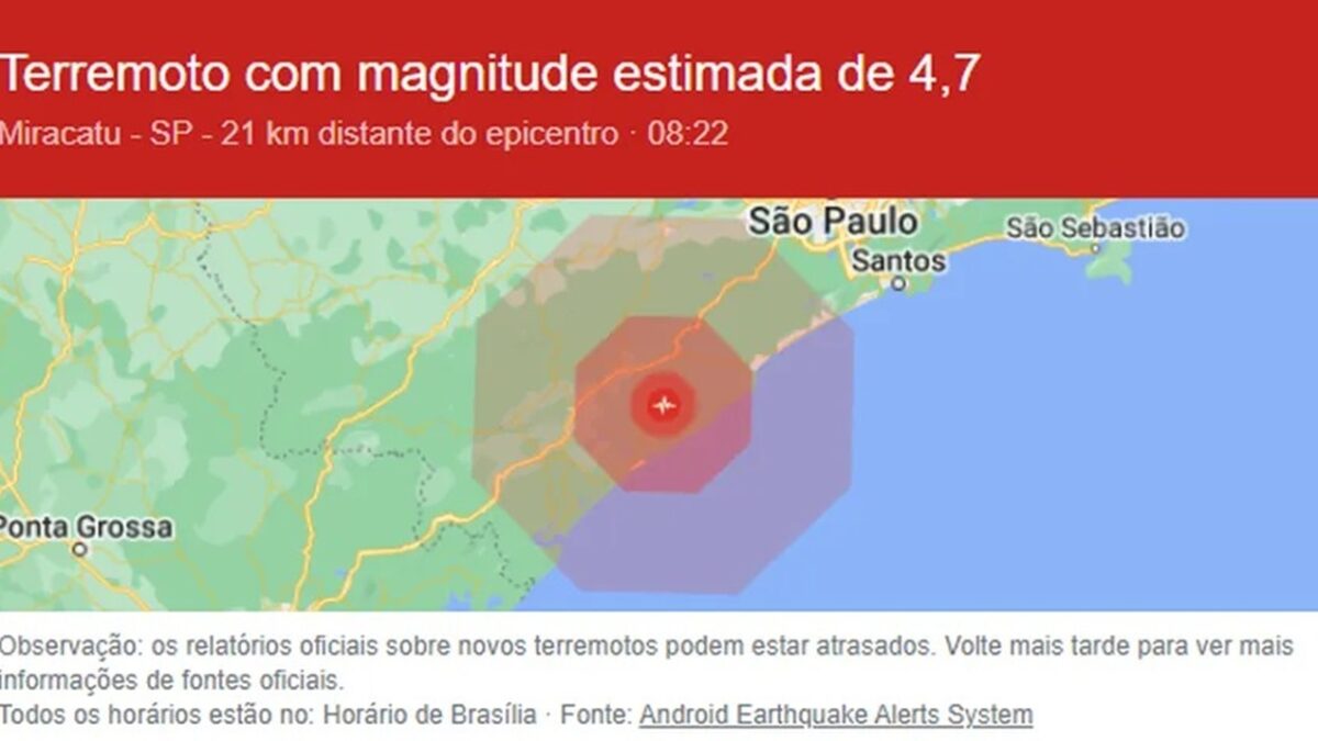 Defesa Civil se pronuncia após alerta de terremoto em São Paulo e Rio de Janeiro Alerta foi disparado as 2h da manhã desta sexta-feira (14)