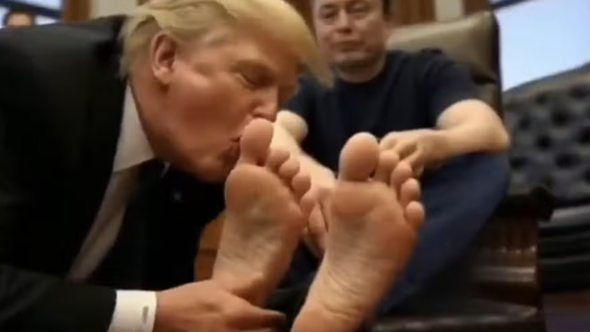 Trump beija os pés de Musk: vídeo criado por IA (Foto: Reprodução)