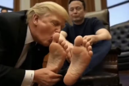 Trump beija os pés de Musk: vídeo criado por IA (Foto: Reprodução)