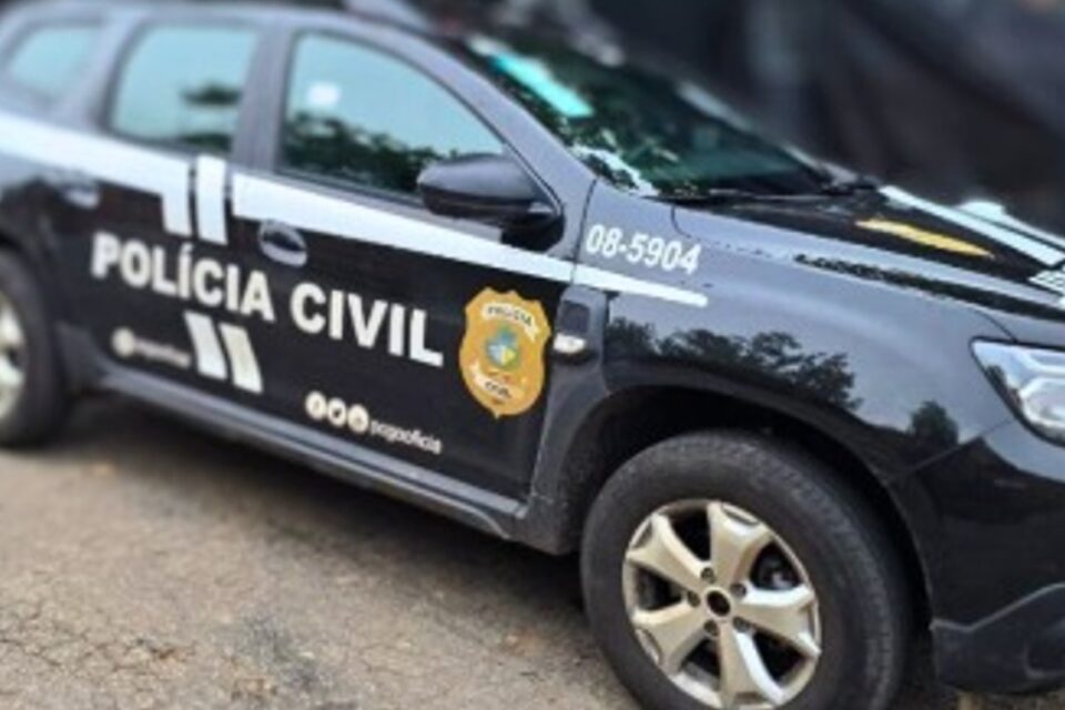 A imagem mostra um carro da Polícia Civil de Goiás