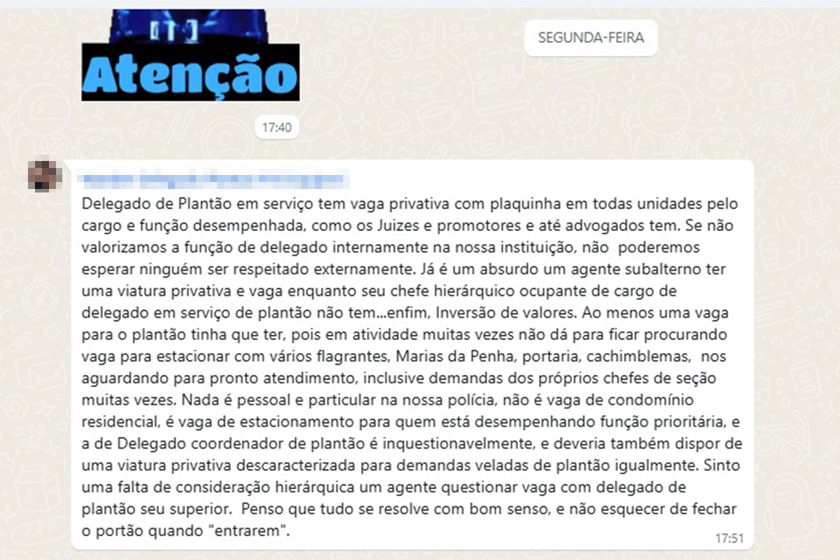 Delegado bate boca com agente sobre vaga na garagem: 'Subalterno'