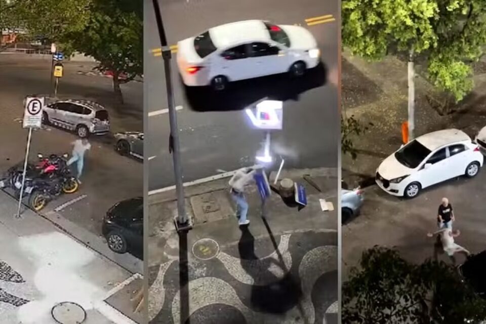 Estrangeiro danifica carros, motos e placas em Copacabana; vídeo Homem de 23 anos foi parar na delegacia do rio de janeiro