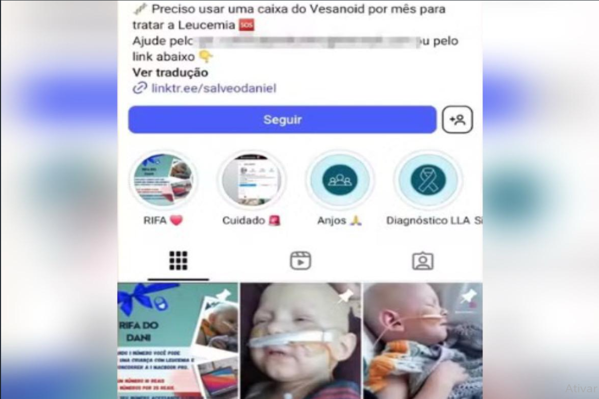 Perfil falso utilizado para arrecadar doações (Foto: Reprodução)