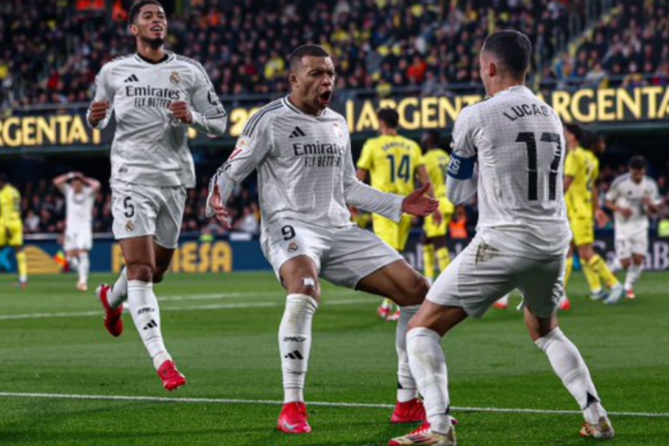 Mbappé comemora gol pelo Real Madrid no Campeonato Espanhol