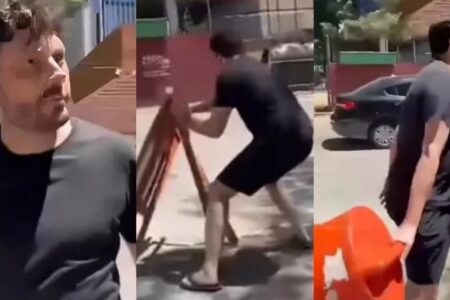 Danilo Gentili tenta se explicar após ataque de fúria por conta de obras em rua; vídeo Apresentador mostra o dedo e joga cones para o alto