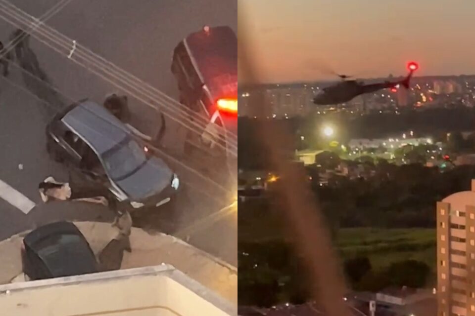 Imagens coloridas mostram perseguição de helicóptero e prisão de casal suspeito de tráfico em Goiânia