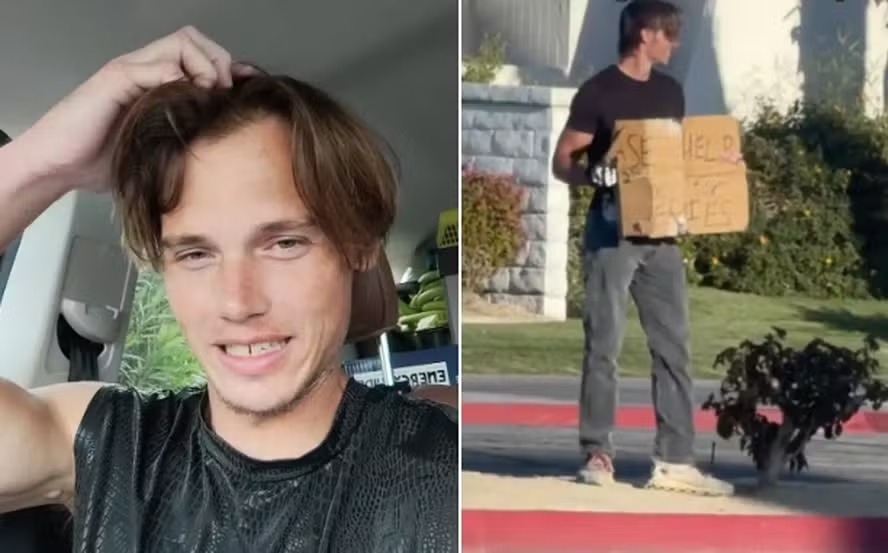 Pedinte viraliza por causa da aparência, mas rejeita dica para virar modelo Brad Love preferir exibir mensagens em papelão pedindo dinheiro