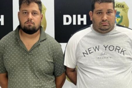 Edgar Silva Primo (esq.) e Henrique Pacheco de Almeida (dir.), acusados pelo assassinato do empresário Bruno Baylão (Foto: PCGO)