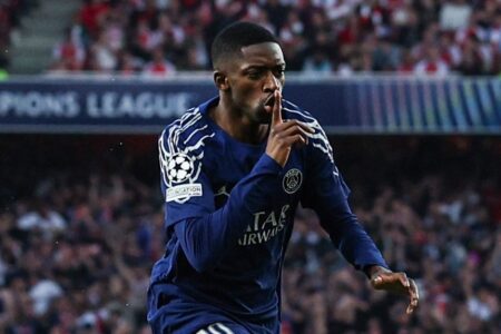 Dembelé, autor do gol da vitória do PSG contra o Arsenal