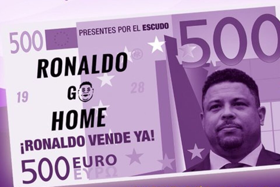 Torcida do Real Valladolid fez nota de dinheiro com rosto de Ronaldo