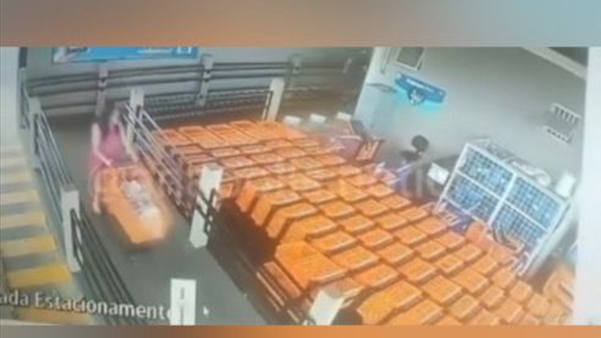 Mulher tenta fugir sem pagar compras em supermecado (Foto: Reprodução)