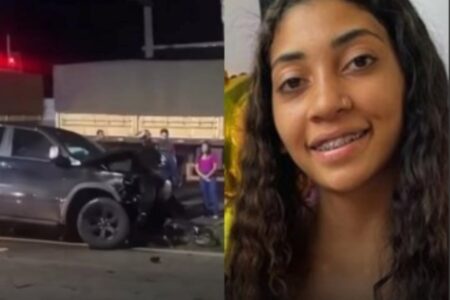 Montagem mostra vítima de acidente e caminhonete batida na Perimetral Norte. Jovem ferida é alvo de campanha de doação de sangue