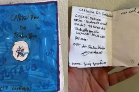 Objeto feito por colegas constava salário de 50 reais Racismo em escola particular: menino ganha carteira de trabalho com cargo de pedreiro
