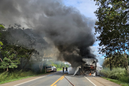 Incêndio na BR-040 (Foto: Divulgação/Corpo de Bombeiros)