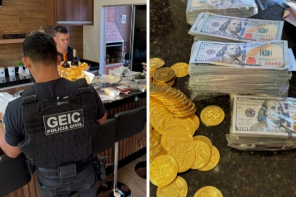 A imagem mostra a operação de busca e apreensão