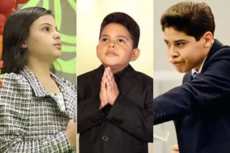 Mini-pastores Esther Ota, Moisés Andrade e Miguel Oliveira (Fotos: Reprodução)