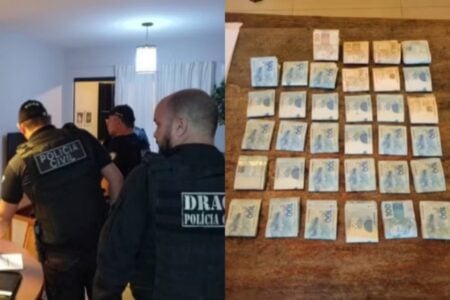 A imagem mostra os agentes cumprindo mandados