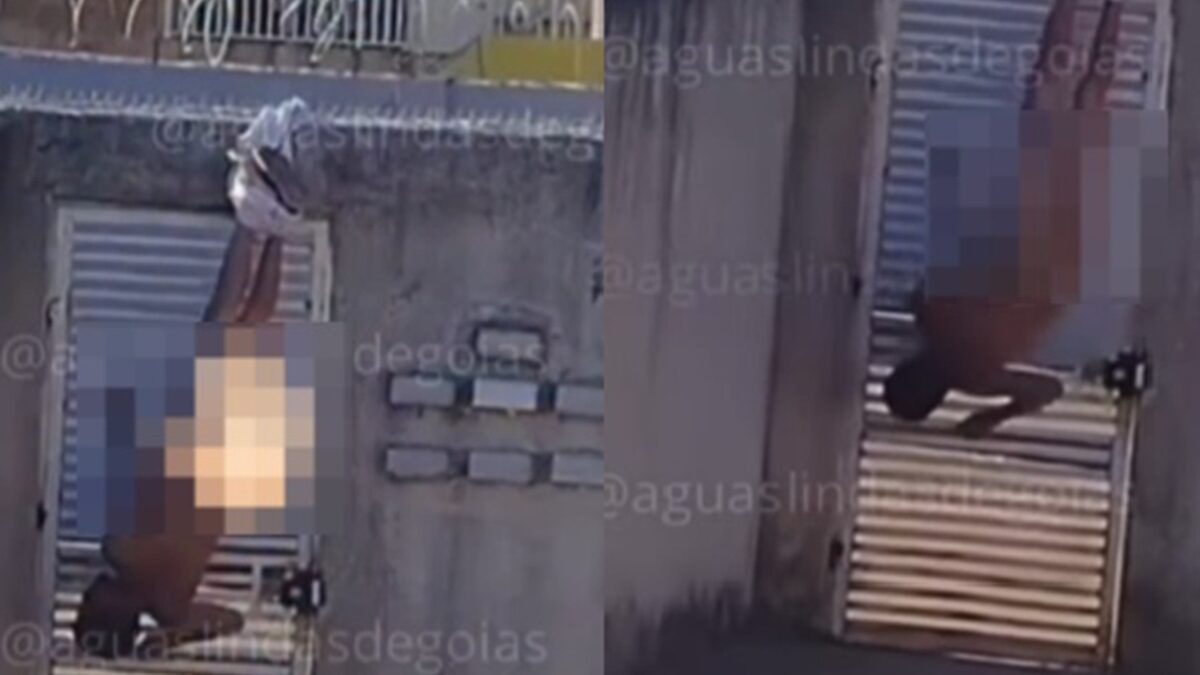 Caso aconteceu em Águas Lindas de Goiás; homem estava bêbado Homem fica nu e pendurado pelas calças ao tentar invadir casa da ex; vídeo