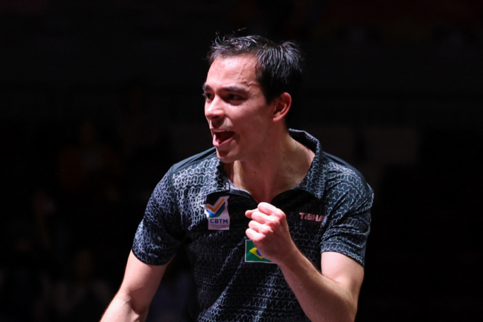 Hugo Calderano durante Mundial de Tênis de Mesa