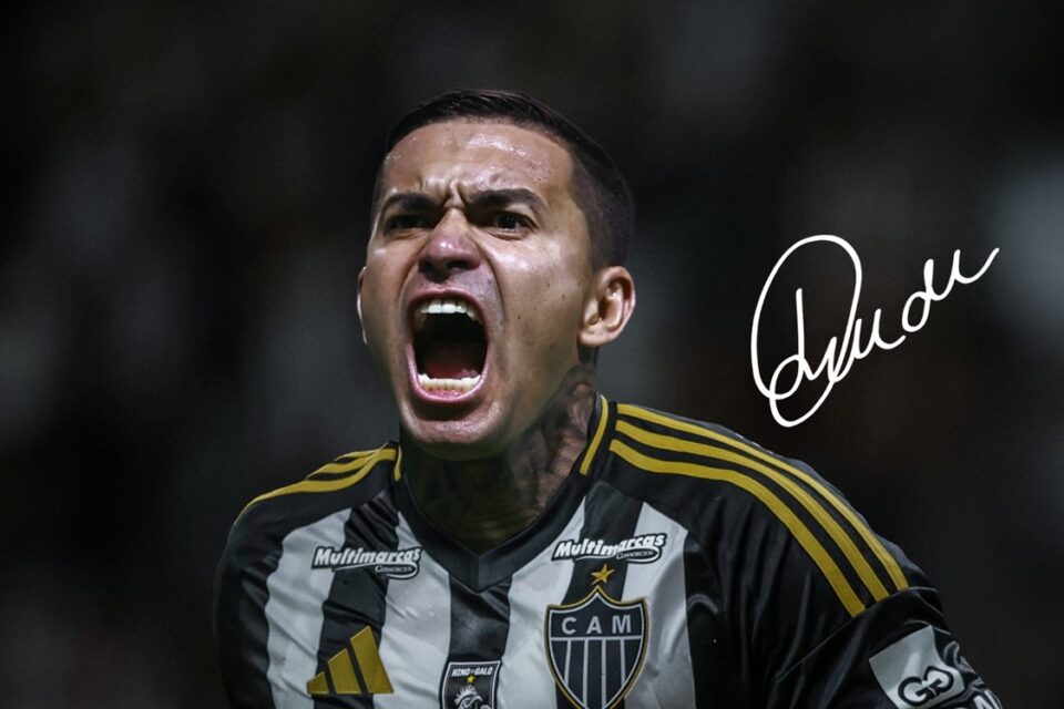 Dudu em montagem com a camisa do Atlético Mineiro
