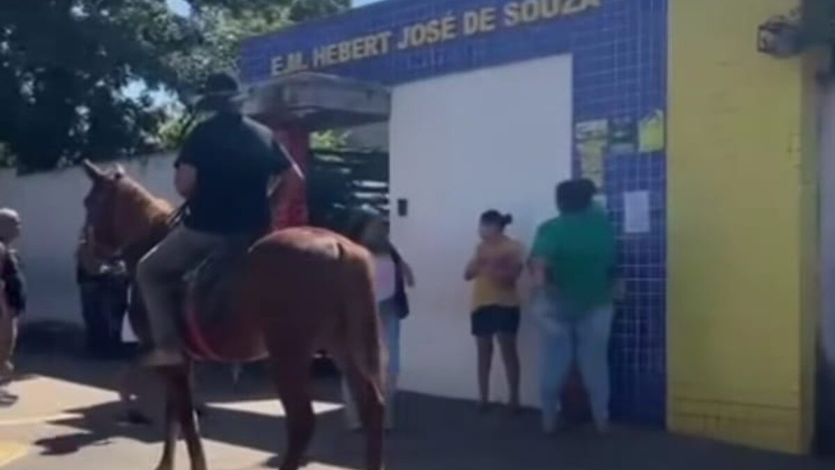 Avó busca neto na escola a cavalo, em Goiânia