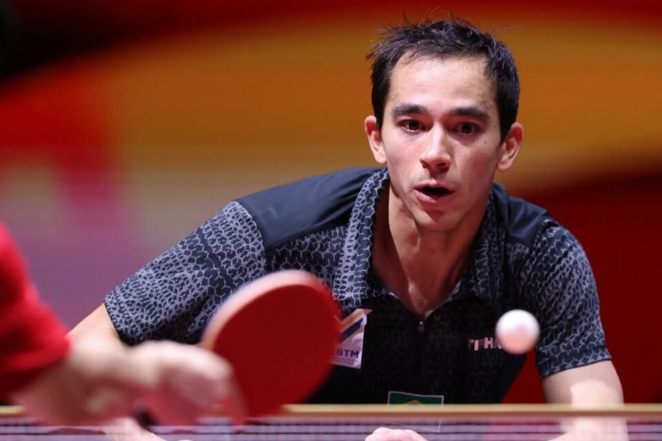 Hugo Calderano durante Mundial de Tênis de Mesa