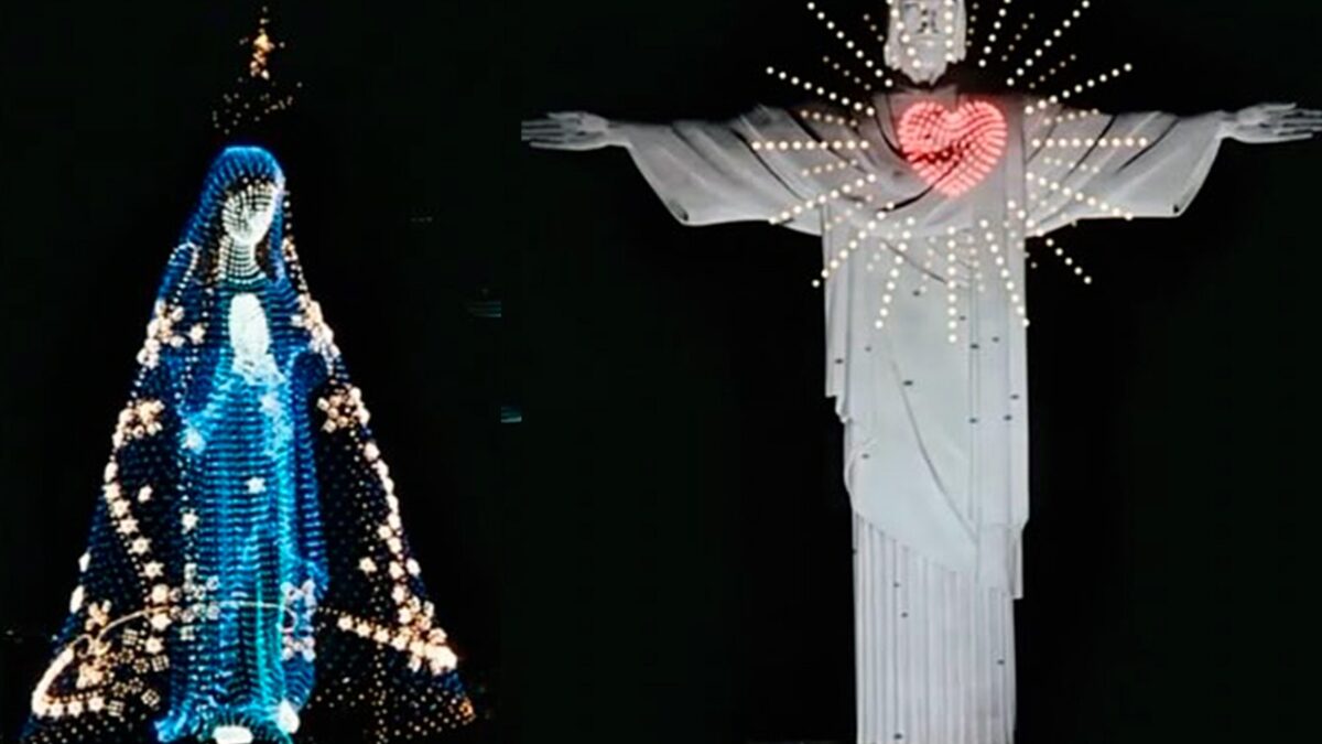 Vídeo de Maria ao lado do Cristo Redentor feito por drones é falso Cena foi criada com efeitos visuais em CGI