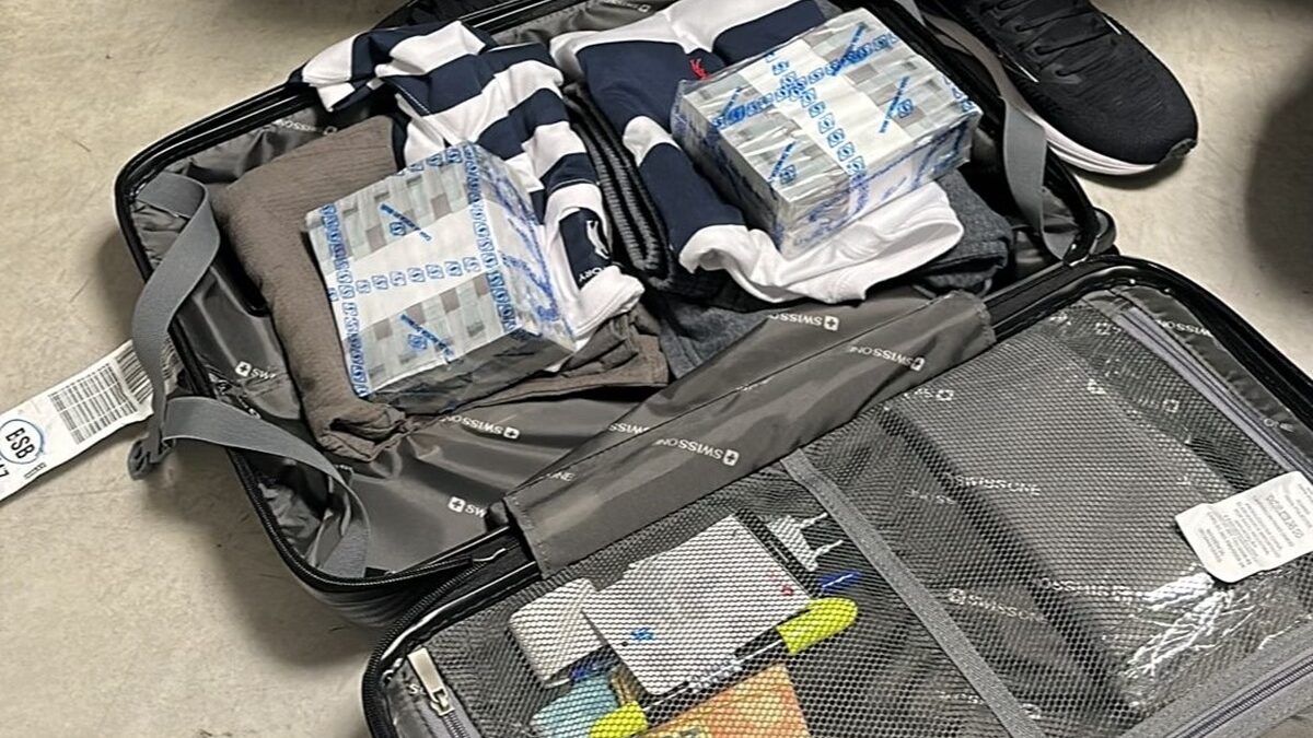 Imagem da apreensão da mala no aeroporto de Brasília