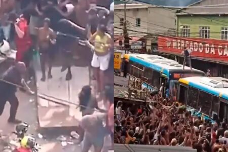 Oruam subiu em um ônibus cercado de uma multidão Policiais tentam deter Oruam na porta de presídio durante saída de Poze do Rodo; vídeo