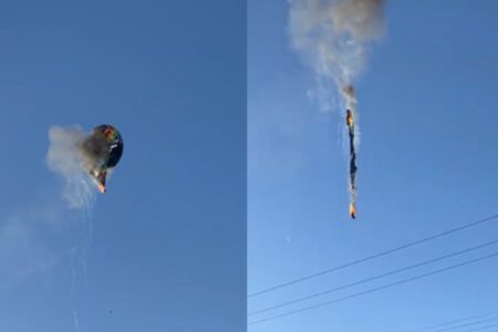 Balão caiu sobre um posto de saúde, causando um princípio de incêndio Vídeo: Balão com 22 pessoas pega fogo e despenca em SC mortos