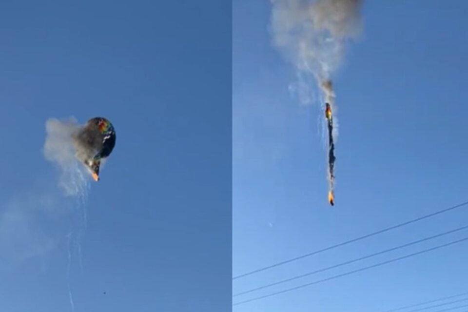 Balão caiu sobre um posto de saúde, causando um princípio de incêndio Vídeo: Balão com 22 pessoas pega fogo e despenca em SC mortos