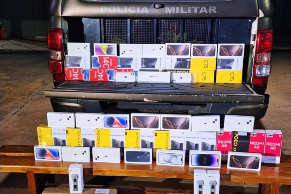 Eletrônicos apreendidos durante a fiscalização