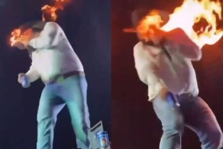 Cantor sertanejo fica ferido após ter rosto atingido por fogo durante show; vídeo Cena com Léo, que faz dupla com Raphael, aconteceu em Pontal