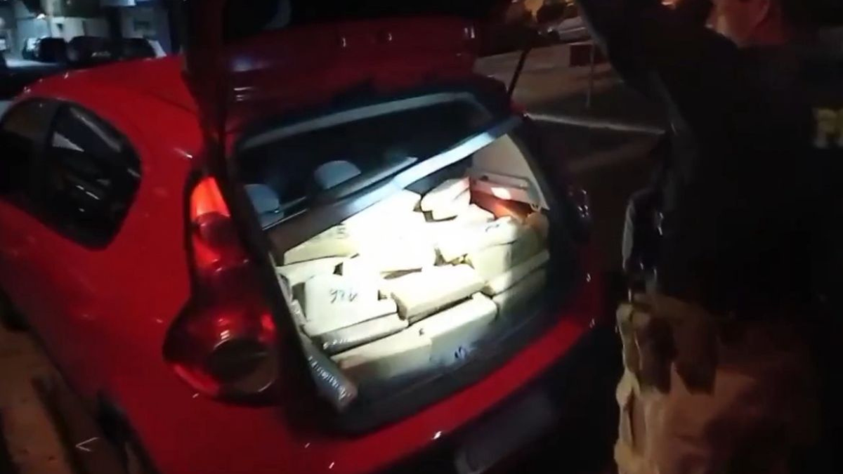 Maconha estava no porta-malas do veículo (Foto: Reprodução / PRF)