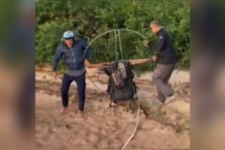 Imagem do motor sendo retirado da área de mata