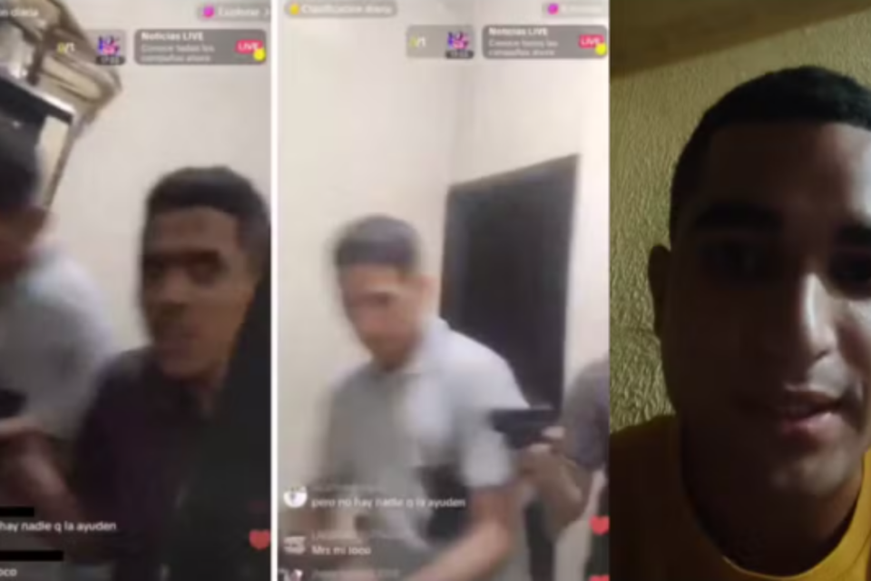Imagens de recortes do vídeo no momento em que os suspeitos aparecem armados