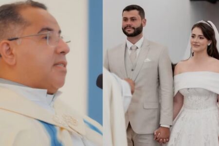 Vídeo compartilhado pela noiva viralizou nas redes sociais Padre perde a paciência com convidados em casamento: “Capinhas de celular sujas”