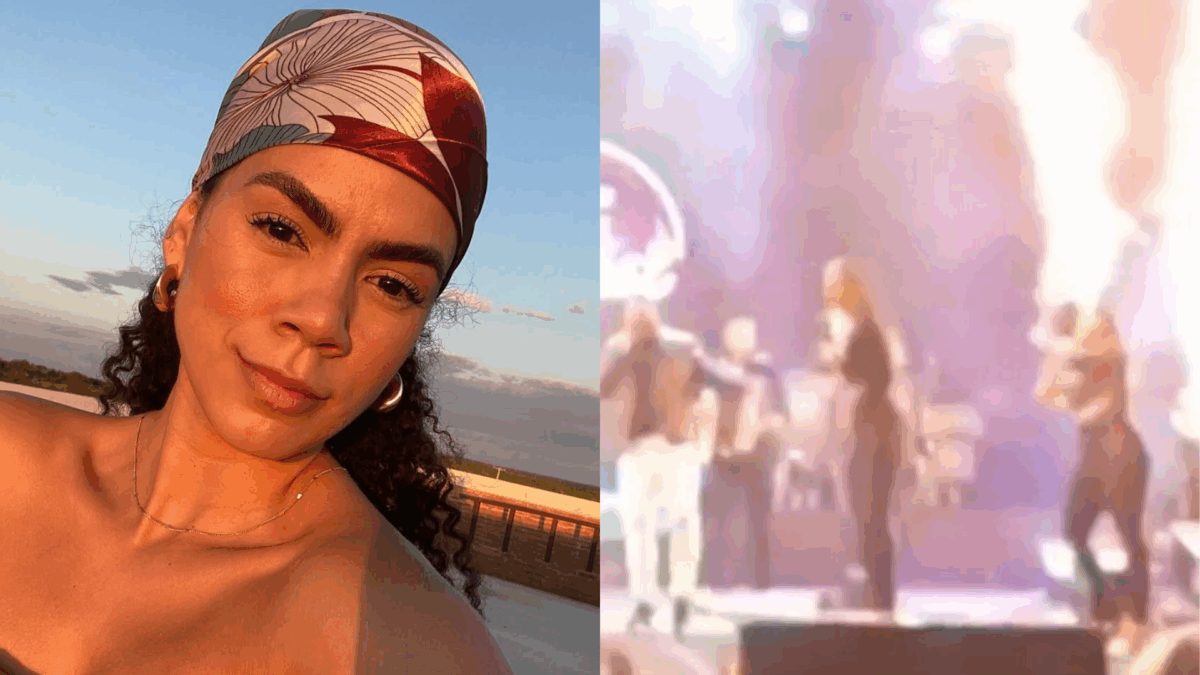 Vídeo: fogo atinge cabelo de integrante da banda Limão com Mel durante show Nathy Souza teve o cabelo incendiado