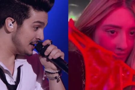 Luan Santana confunde calcinha comestível e morde peça íntima no palco; vídeo Cantor foi criticado por atitude considerada "desrespeitosa"