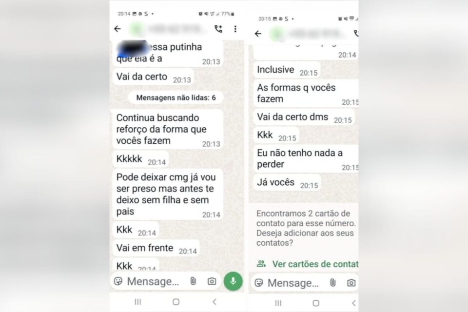 Prints das agressões verbais enviadas pelo suspeito