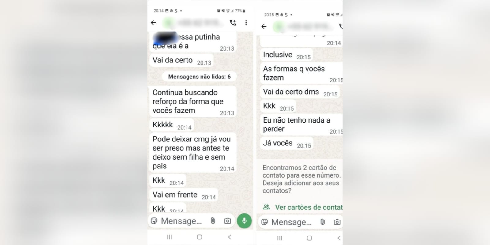 Prints das agressões verbais enviadas pelo suspeito