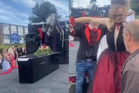 Vídeo: Jovem chega a baile de formatura dentro de caixão; saiba o motivo Cena já bateu 1.9 milhões de visualizações no TikTok