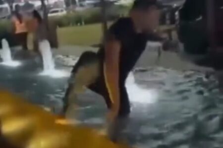 Rapaz entra em fonte do Shopping Flamboyant após aposta entre amigos