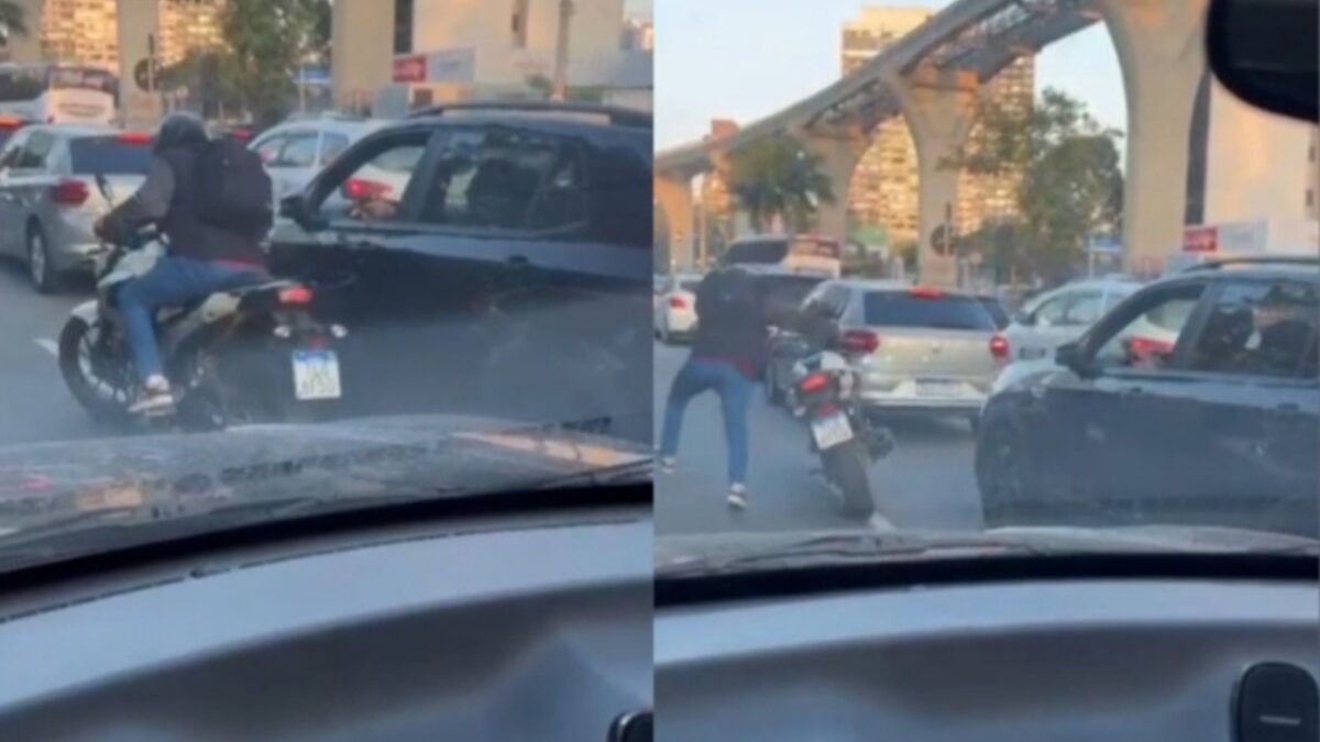 Motorista reage a assalto no trânsito, toma arma e atira em ladrão em SP; vídeo Vítima efetuou três disparos pela janela do carro