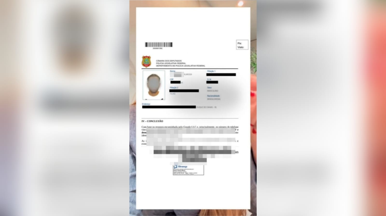 Imagem divulgada pela deputada