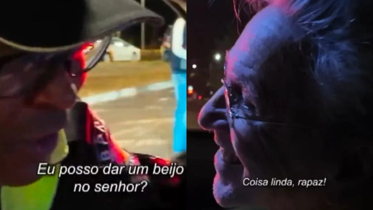 Caetano Veloso é surpreendido por beijo de policial militar durante blitz