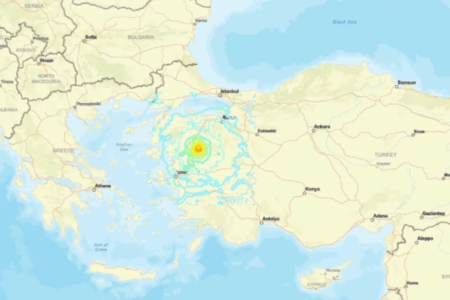 Imagem do mapa mostrando onde o terremoto atingiu na Turquia