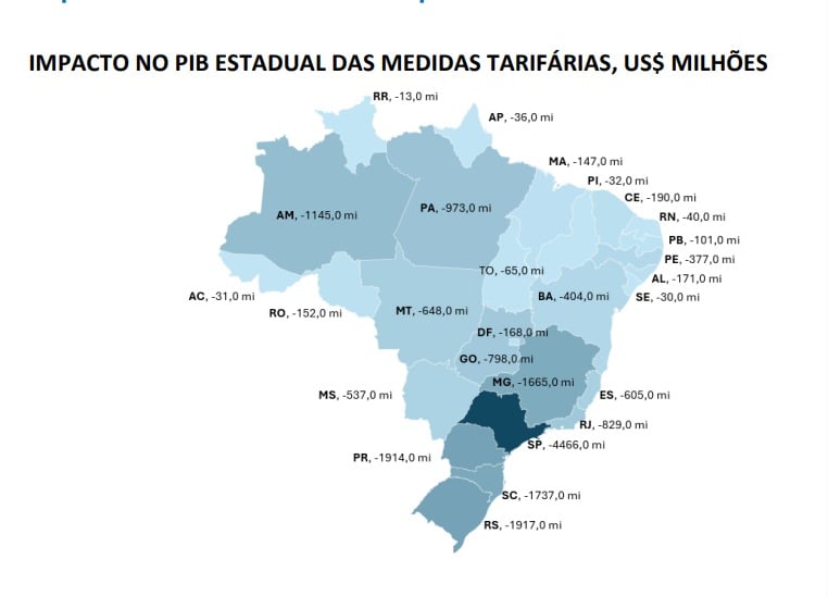 CNI calcula estimativa de perdas por estado em relação ao PIB (Infográfico: CNI)