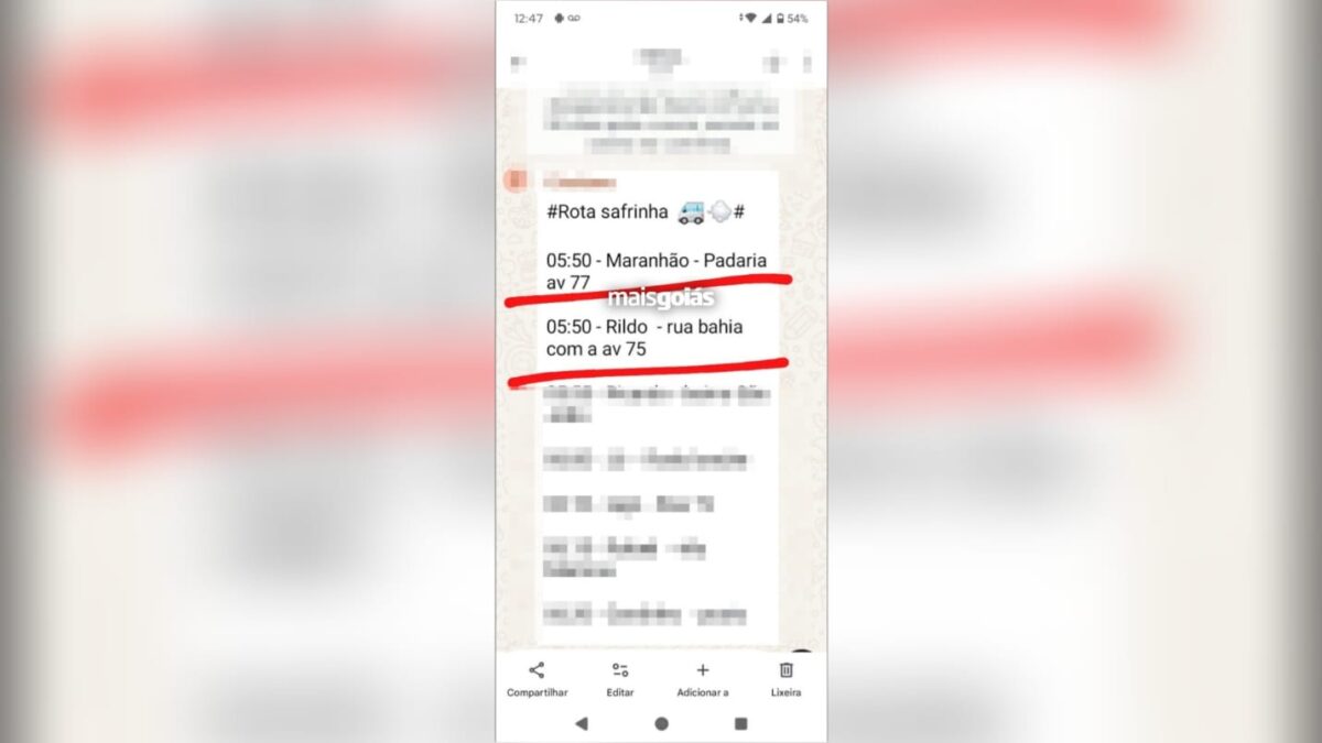 Imagem da rota feita pelos dois no dia do crime