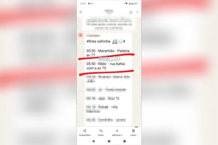 Imagem da rota feita pelos dois no dia do crime